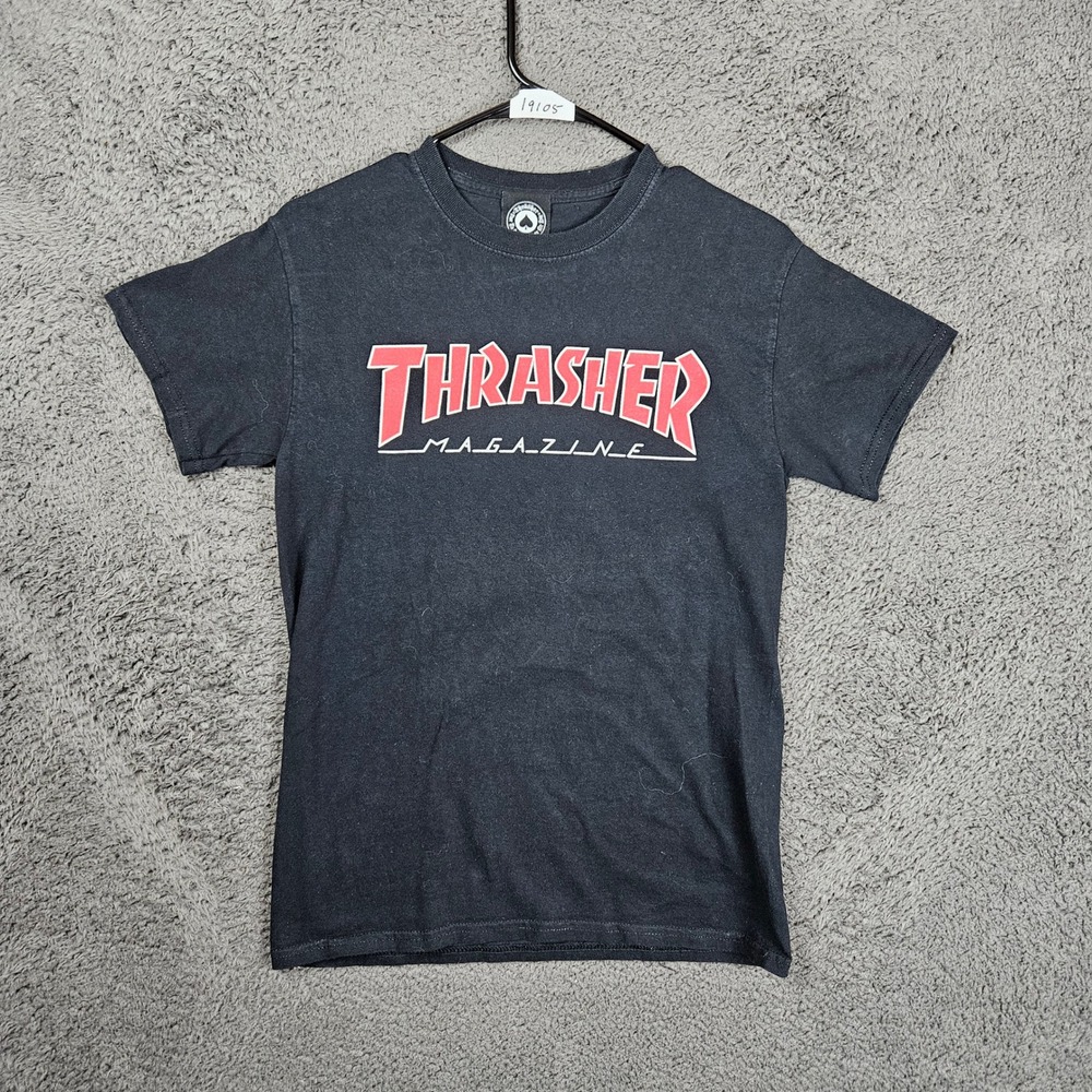Kids Thrasher‎ Magazine Logo T Shirt Black Short Sleeve Cotton Size Small